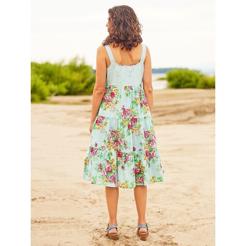 April Cornell Francesca Crochet Sundress Flowy Blue Boho Cottagcore Lagenlook XS